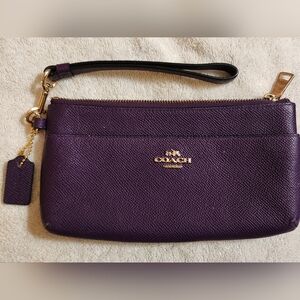 Bougie! GUC Authentic Coach Grape Purple Wristlet with Fob and Gold Accents